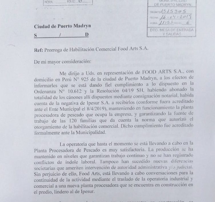 Los apoderados de Food Arts piden extender la habilitación comercial provisoria