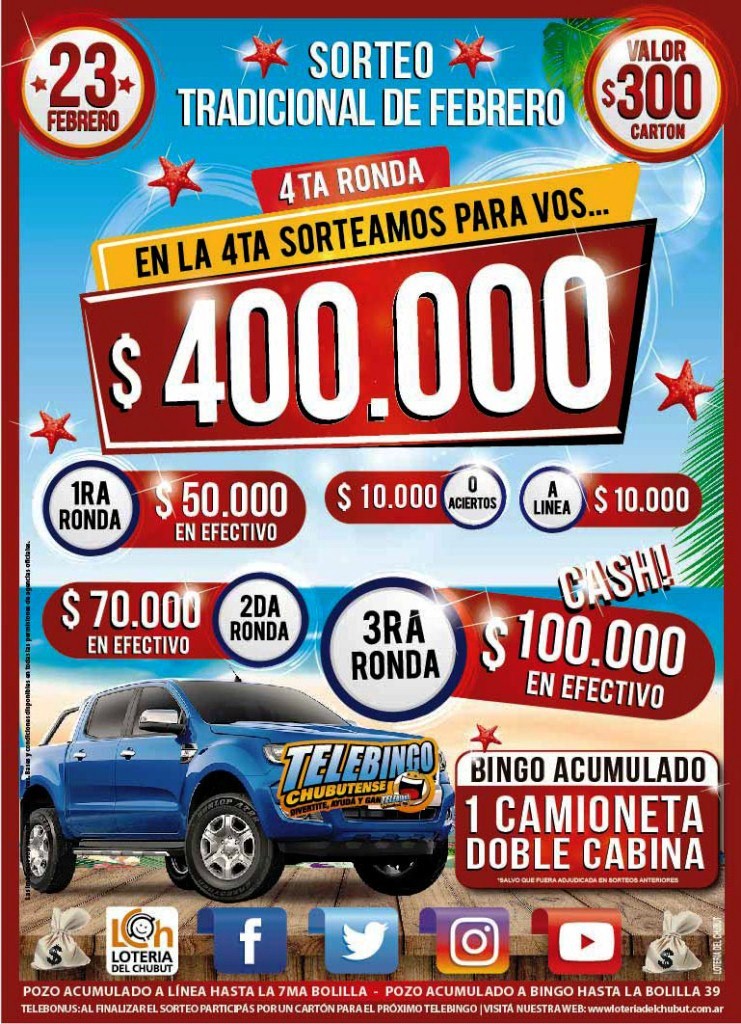 EL TELEBINGO CHUBUTENSE SORTEA 700.000 PESOS EN EFECTIVO