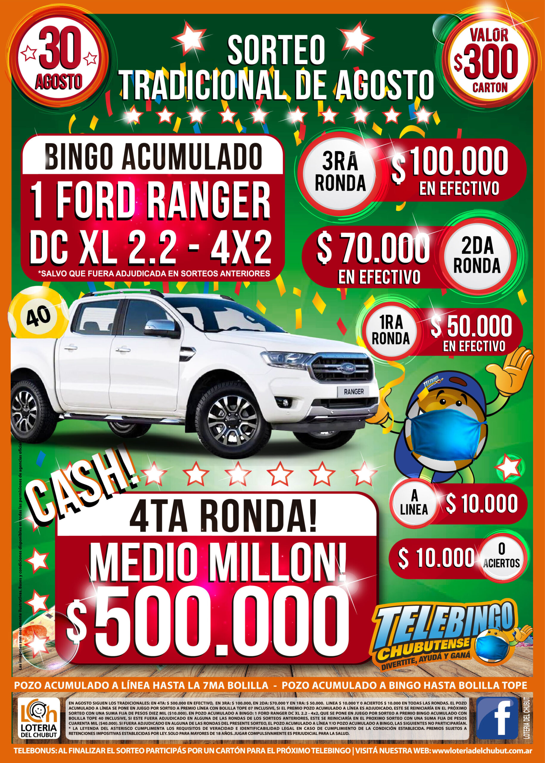 EL TELEBINGO CHUBUTENSE PONE EN JUEGO 800 MIL PESOS Y UNA CAMIONETA