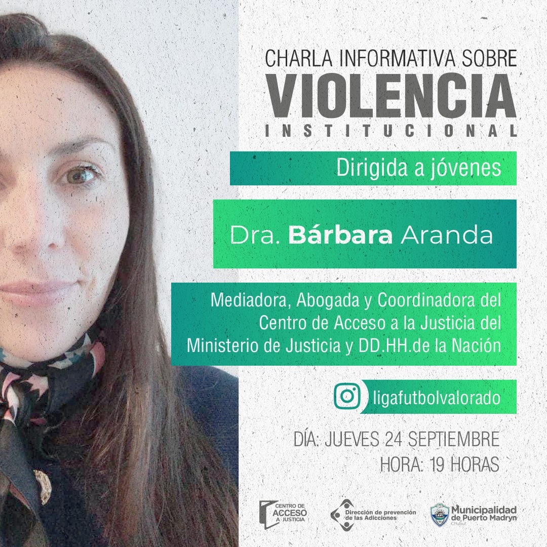 HABRÁ UNA CHARLA SOBRE VIOLENCIA INSTITUCIONAL DIRIGIDA A JÓVENES