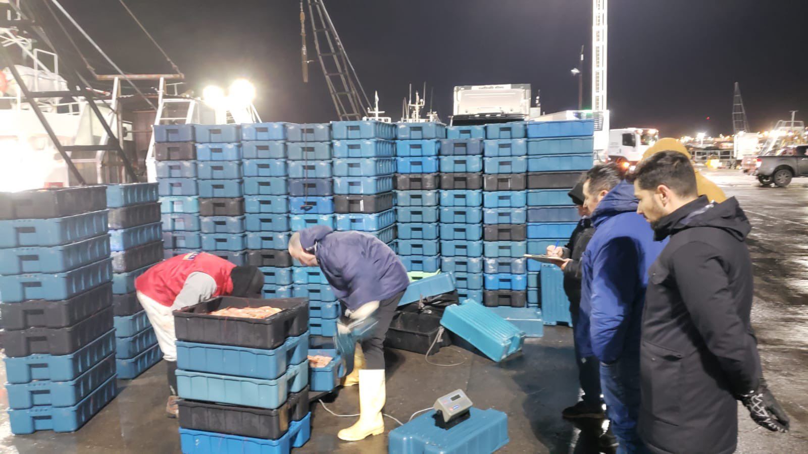 LA DIRECCIÓN NACIONAL DE COORDINACIÓN Y FISCALIZACIÓN PESQUERA FISCALIZA LAS DESCARGAS DE LANGOSTINO