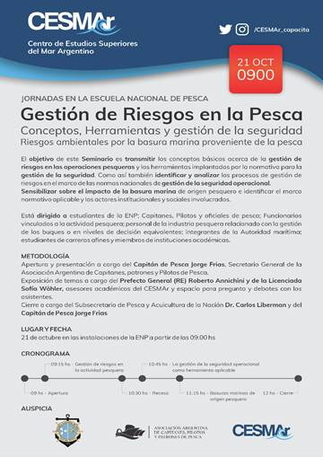 EL CESMAR REALIZARÁ UNA JORNADA SOBRE GESTIÓN DE RIESGOS EN LA PESCA