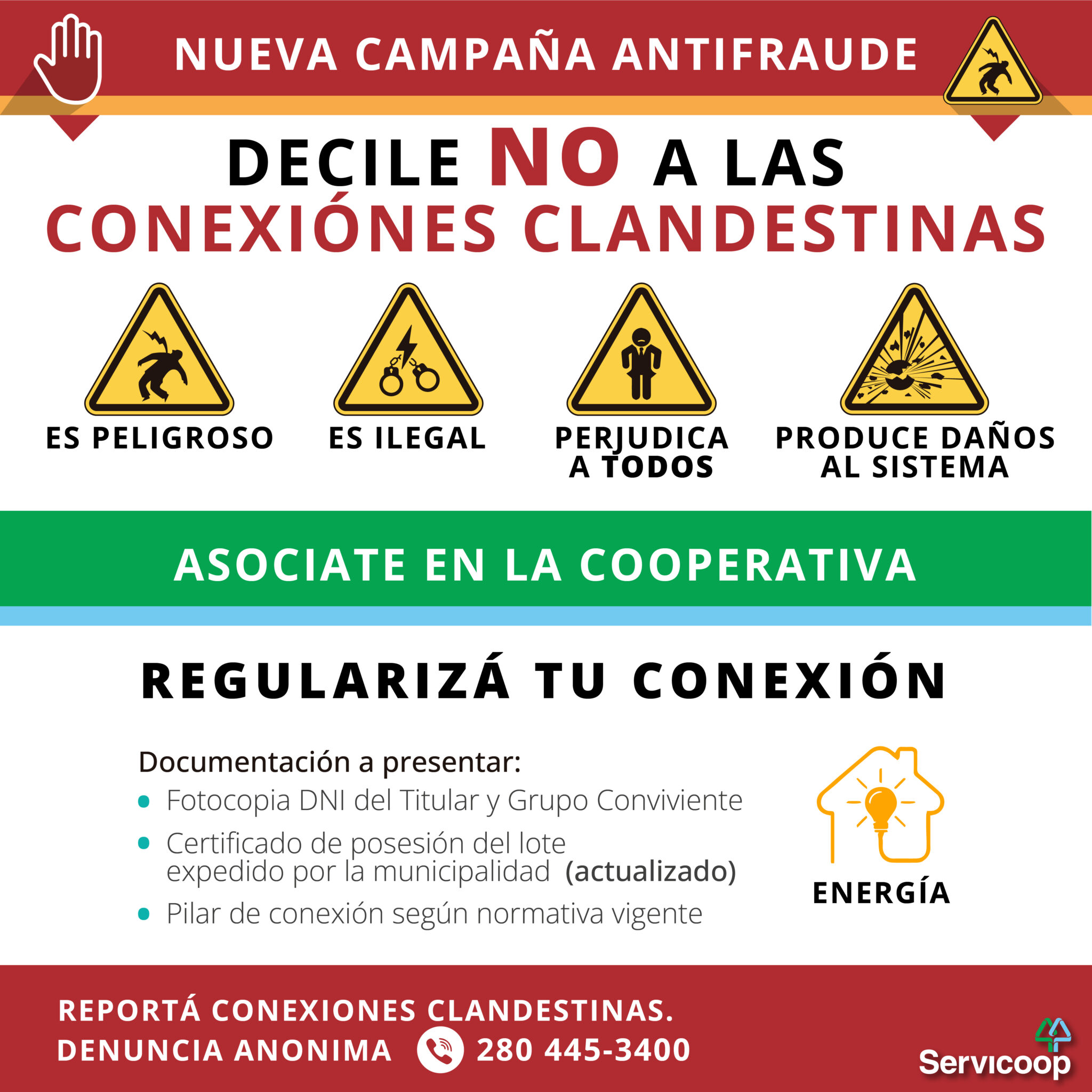 SERVICOOP COMIENZA CON EL RETIRO DE CONEXIONES IRREGULARES