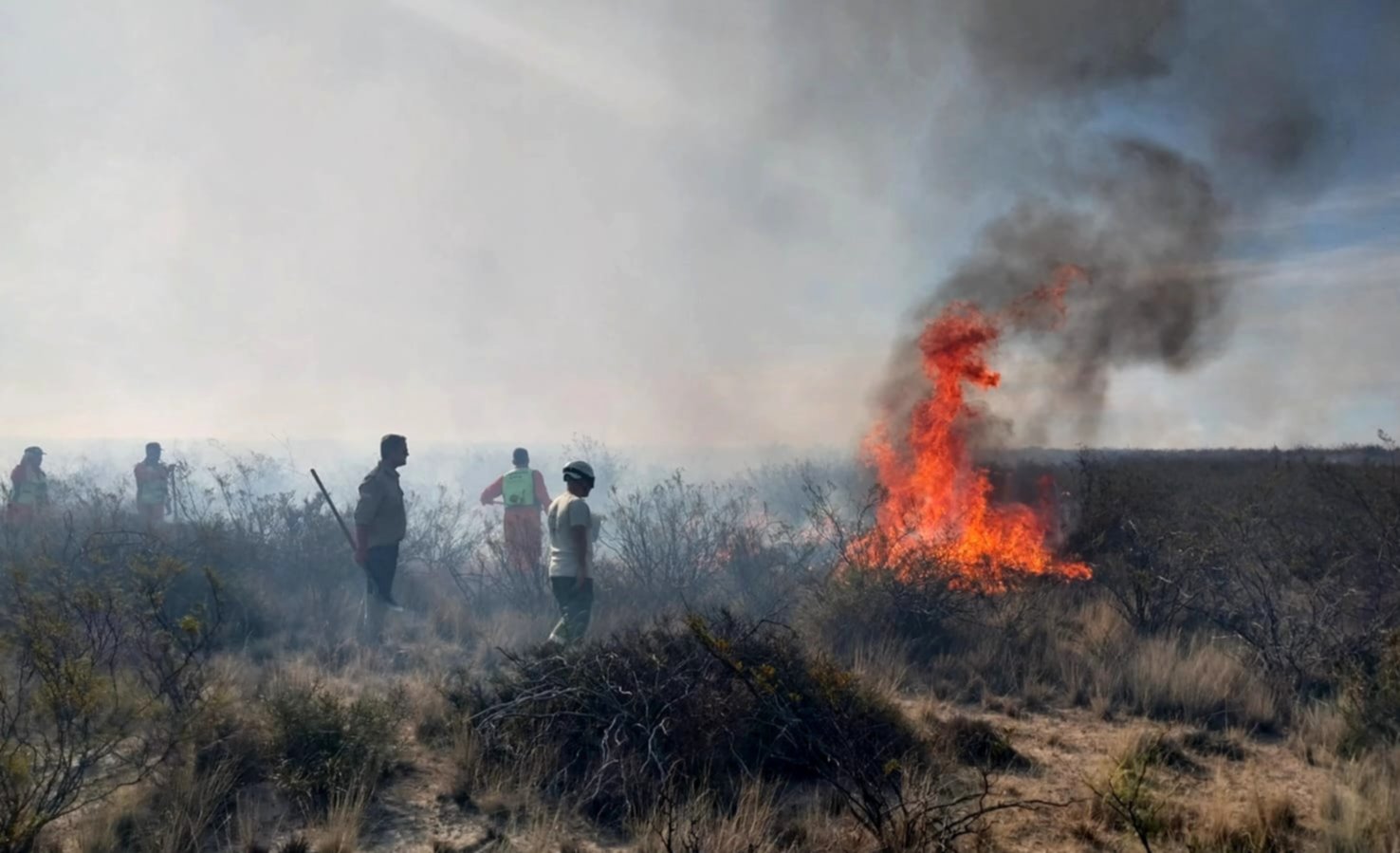 Bomberos combaten un incendio rural en Puerto Madryn
