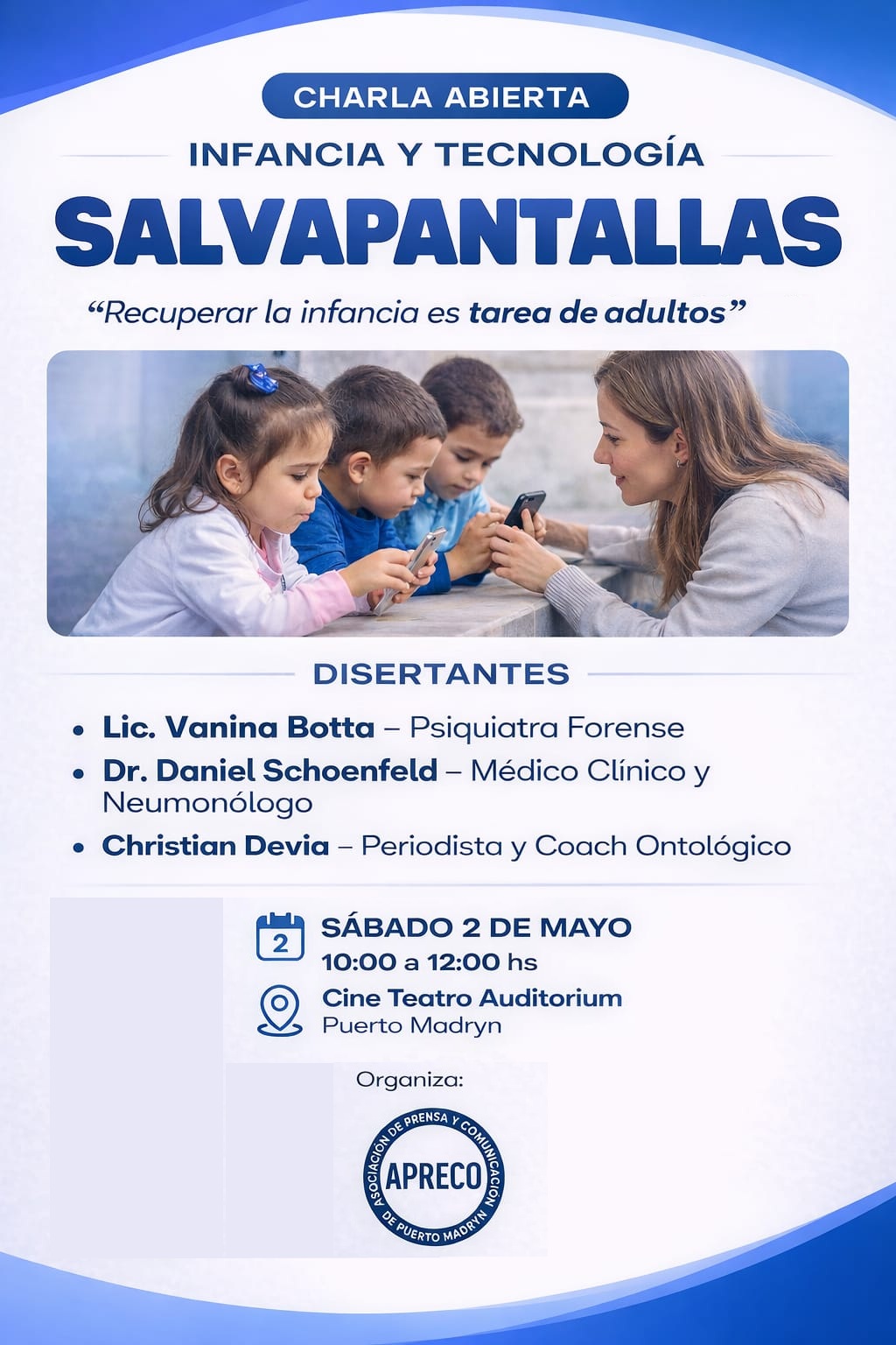 “Salvapantallas”: invitan a repensar la infancia en tiempos de pantallas en Puerto Madryn